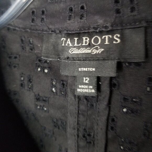 Talbots Blazer Jacket Women's Size 12 Black Eyelet One Button Offuce Career - Picture 5 of 9